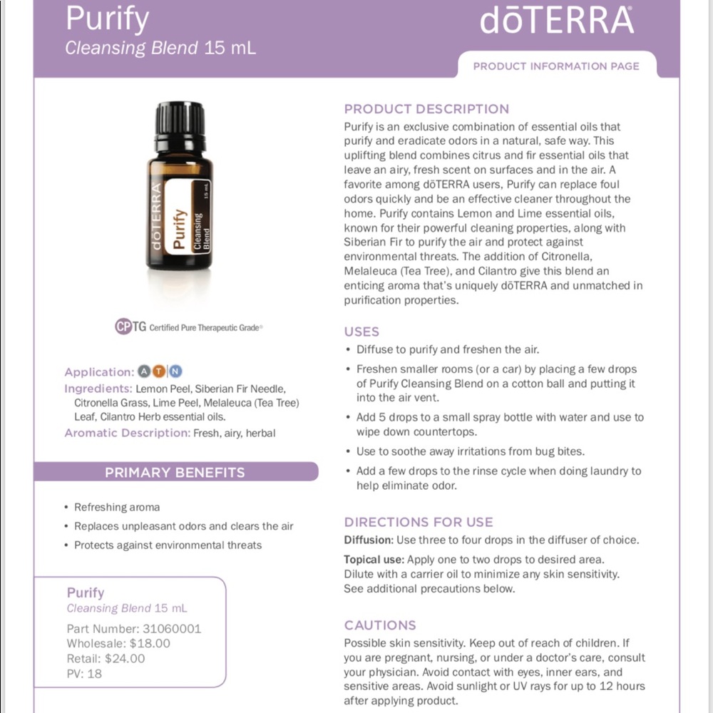 dōTERRA Purify essential oil